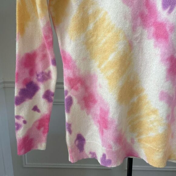 Charter Club Luxury Cashmere Tie Dye Crewneck Lightweight Sweater Pink Yellow Pu - Picture 4 of 5